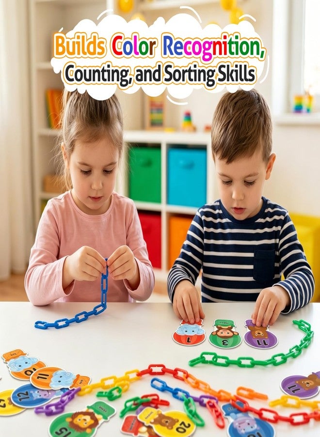 Laffunz Fine Motor Skills Toys Plastic Chain Links for Kids, Sensory Counting Toys Toddlers Math Manipulatives Math Games Preschool Kindergarten Classroom Must Haves Color Recognition Learning Games - Image 2
