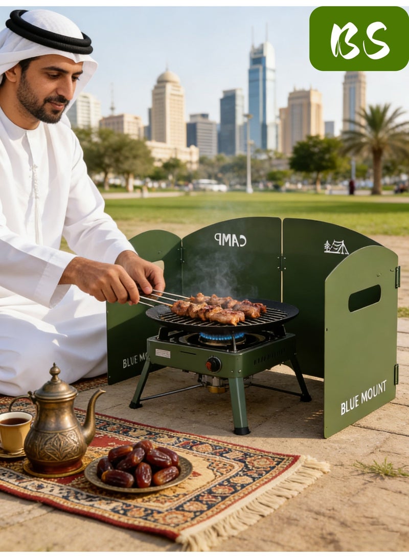 بي إس واقي رياح لموقد التخييم مع حقيبة تخزين | 4 ألواح من الألومنيوم القابل للطي من الفولاذ المقاوم للصدأ | واقي رياح لموقد الطهي للمشي لمسافات طويلة والنزهات والأنشطة الخارجية وحمل الحقائب - Image 1