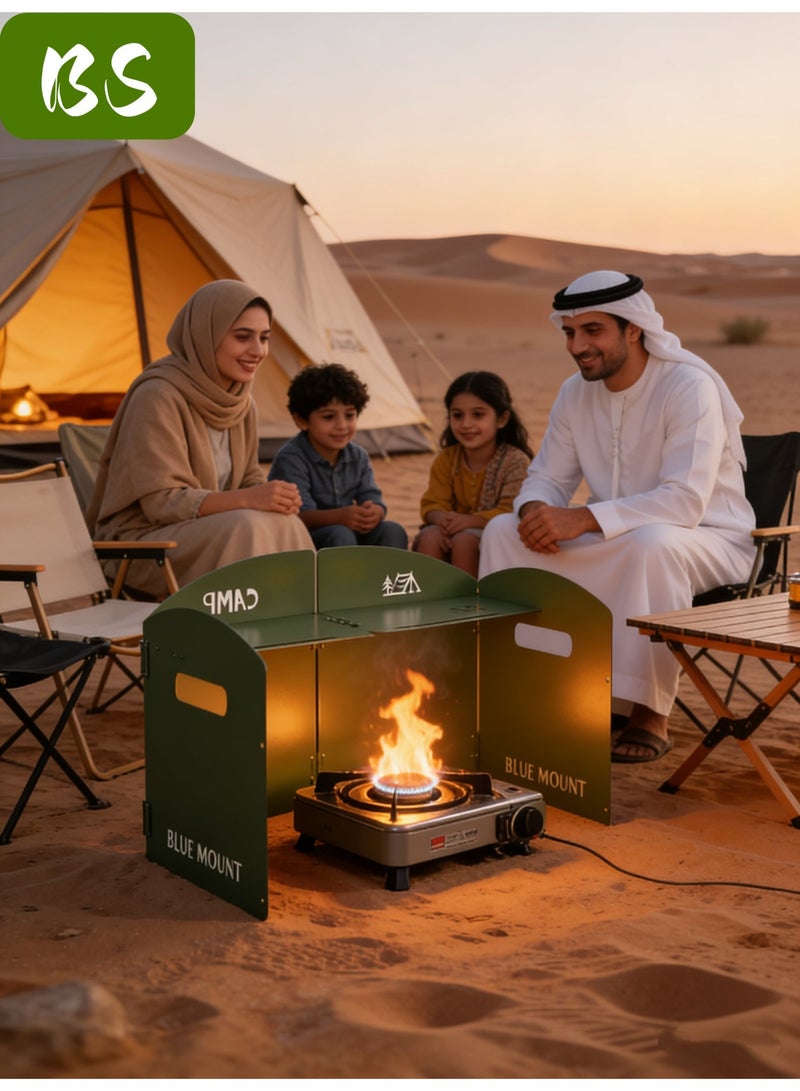 بي إس واقي رياح لموقد التخييم مع حقيبة تخزين | 4 ألواح من الألومنيوم القابل للطي من الفولاذ المقاوم للصدأ | واقي رياح لموقد الطهي للمشي لمسافات طويلة والنزهات والأنشطة الخارجية وحمل الحقائب - Image 2