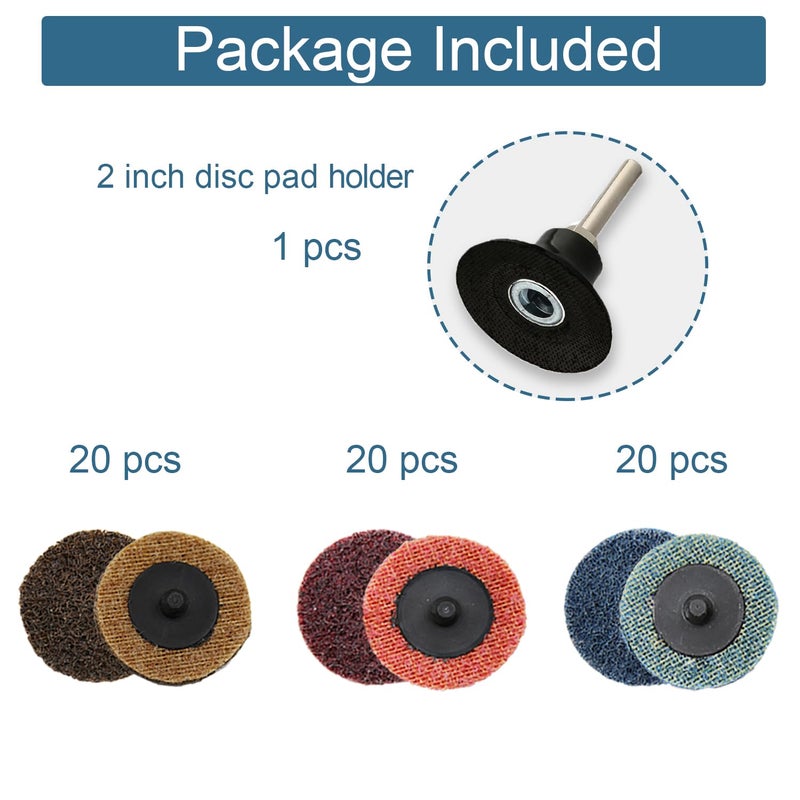 COSPOF 2 Inch Sanding Discs Assortment,Surface Conditioning Discs,Quick Change Design,Coarse/Medium/Fine 60 Pcs and 1/4'' Pad Holder 1Pcs. - Image 2