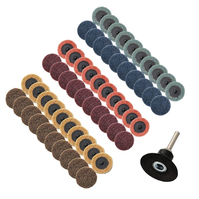 COSPOF 2 Inch Sanding Discs Assortment,Surface Conditioning Discs,Quick Change Design,Coarse/Medium/Fine 60 Pcs and 1/4'' Pad Holder 1Pcs. - Image 1