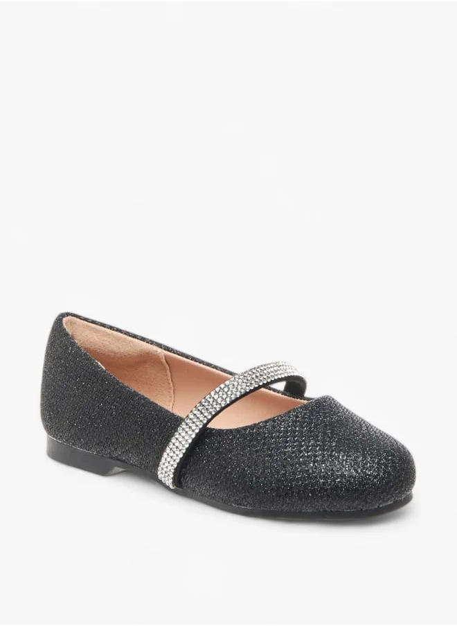 JUNIORS Girls Glitter Detail Ballerina Shoes With Elasticated Strap