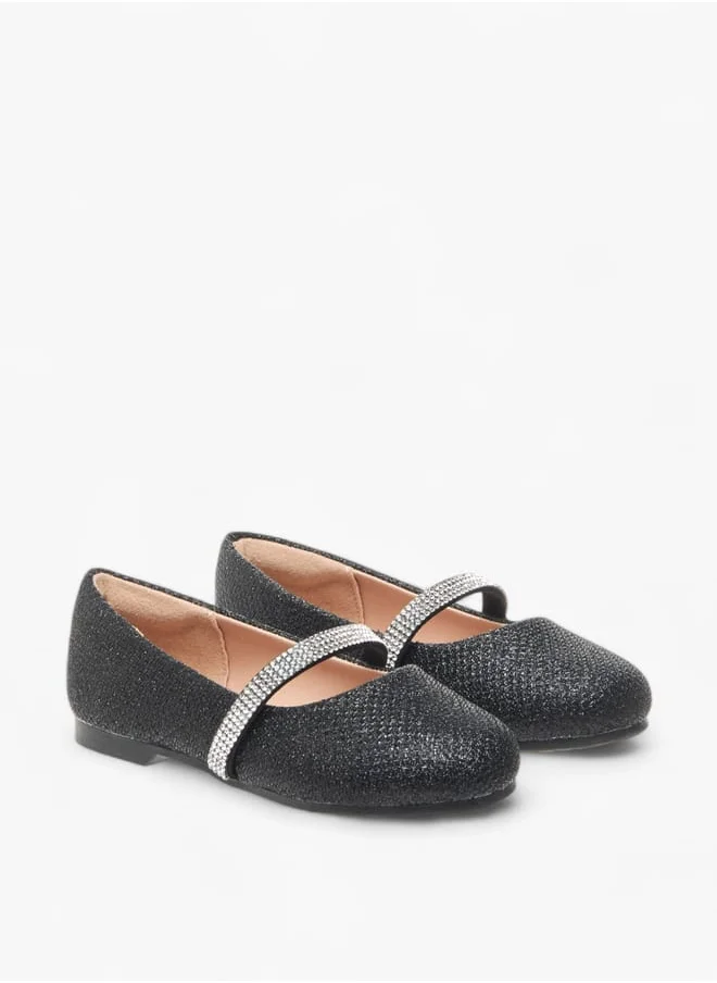 JUNIORS Girls Glitter Detail Ballerina Shoes With Elasticated Strap