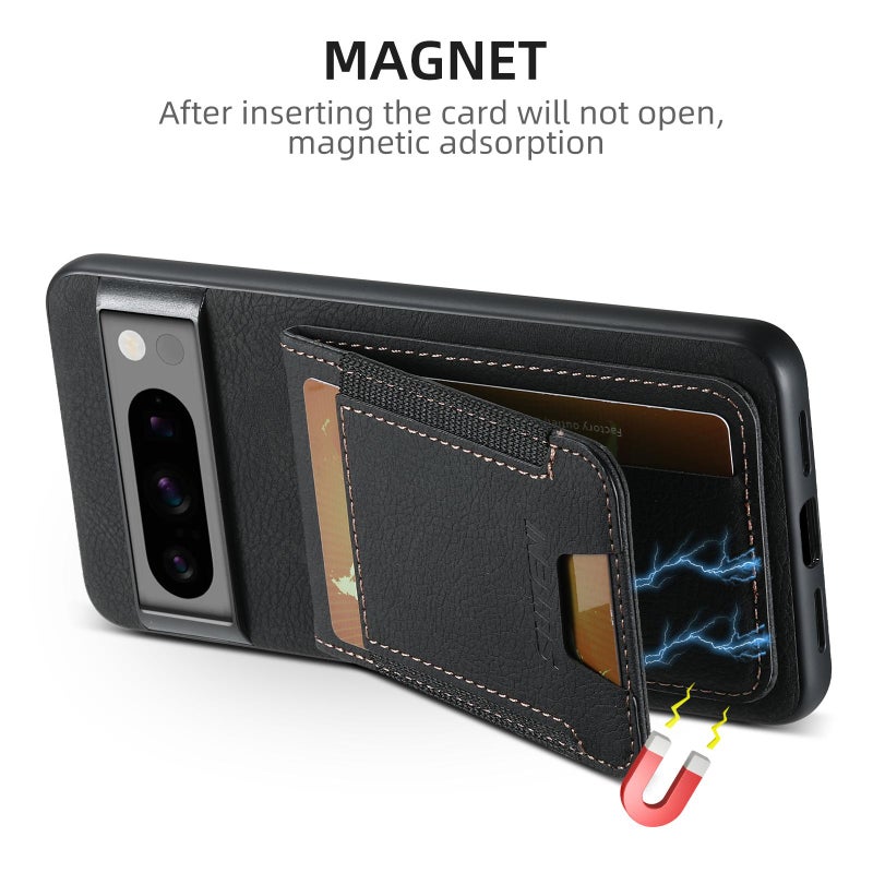 Suteni For Google Pixel 10 H03 Litchi Leather Card Bag Stand Back Phone Case(Black) - Image 3