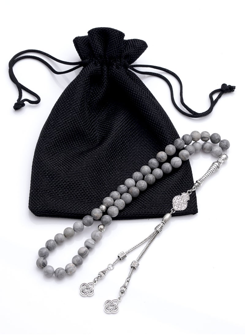 Subhati Prayer Beads (Misbah) with metal Parts and Map Stone | 8 MM Beads - 45 Pcs | Gandeel writing 2  - Image 3