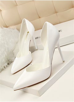 BIGTREE 10.5cm Fashion Simple Slimming Women's Shoes Slim Heels Super High Shallow Mouth Pointed Hollowed Out Single Shoes White  - Image 1