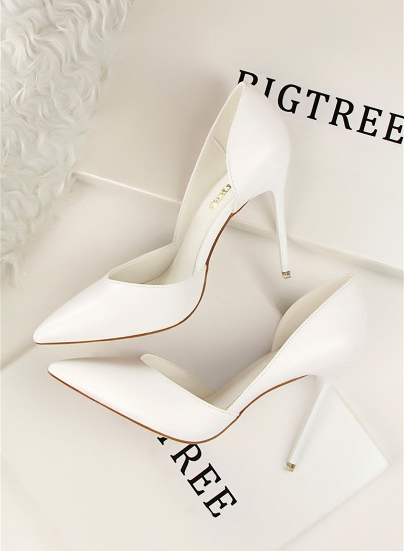 بيج تري أزياء بسيطة سليم أحذية نسائية الكعب عالية جدا مع تلميح الضحلة جوفاء حذاء واحد 10cm أبيض - Image 2