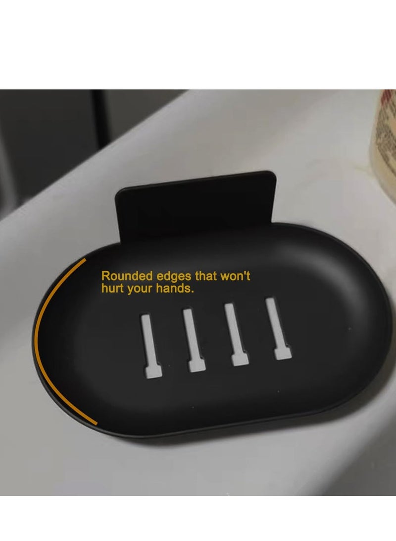 Excefore حامل صابون حائط ذاتي الالتصاق من 2 قطعة لدش الاستحمام - صينيات توفير الصابون مع صينية لتجميع المياه - حوامل صابون للحمام والمطبخ (أسود) - Image 5