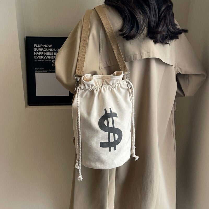 Multi-Purpose Canvas Bag Fashion Brand Personalized Drawstring Bucket Bag Men'S And Women'S Shoulder Messenger Bag Ins Japanese Student Backpack - Image 4