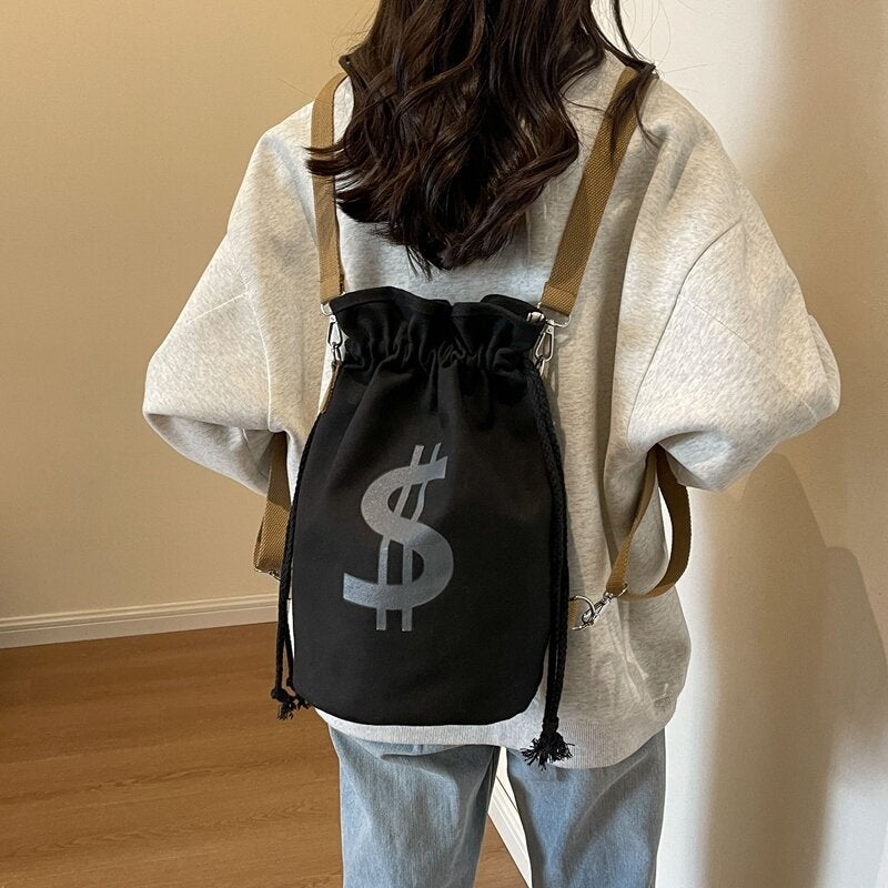 Multi-Purpose Canvas Bag Fashion Brand Personalized Drawstring Bucket Bag Men'S And Women'S Shoulder Messenger Bag Ins Japanese Student Backpack - Image 3