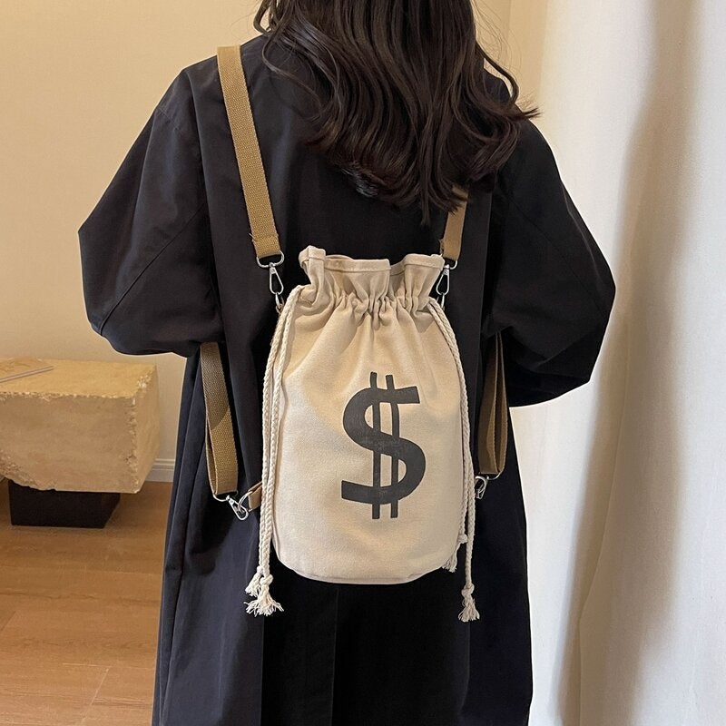 Multi-Purpose Canvas Bag Fashion Brand Personalized Drawstring Bucket Bag Men'S And Women'S Shoulder Messenger Bag Ins Japanese Student Backpack - Image 5
