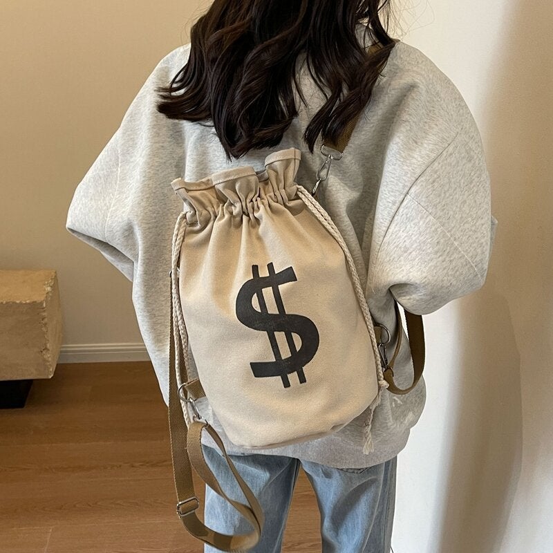 Multi-Purpose Canvas Bag Fashion Brand Personalized Drawstring Bucket Bag Men'S And Women'S Shoulder Messenger Bag Ins Japanese Student Backpack - Image 2