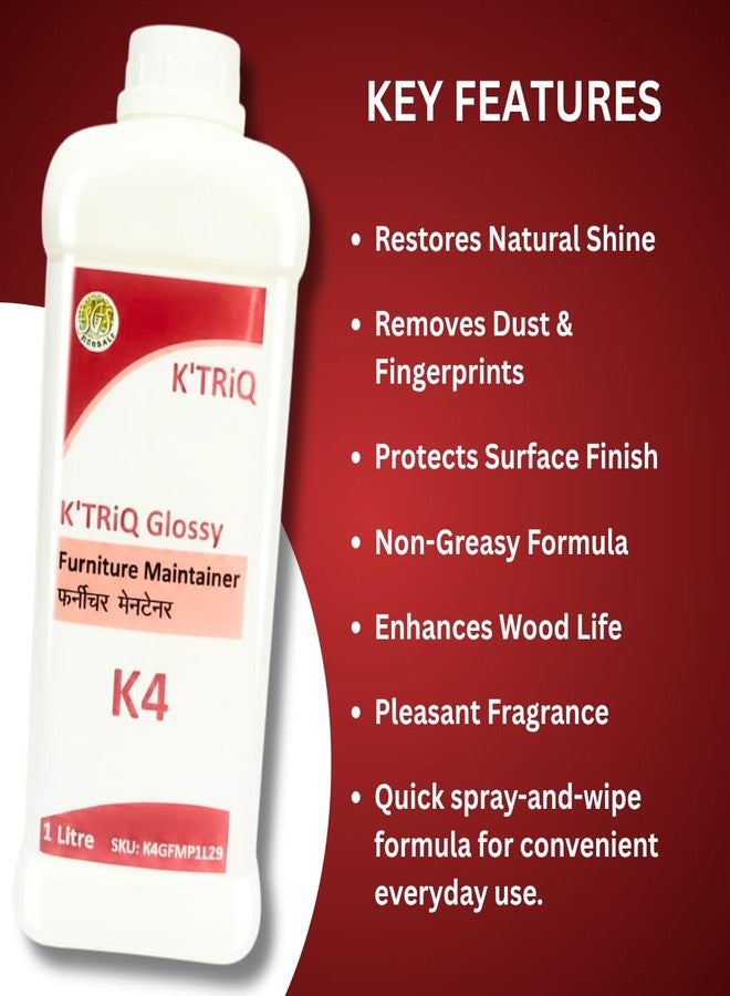 K'TRiQ K4 Glossy Furniture Maintainer | Premium Wood Polish & Cleaner for Furniture, Table, Wardrobe & Wooden Surfaces | Long-Lasting Shine & Protection | Anti-Dust, Non-Sticky Formula | 1 Litre - Image 5