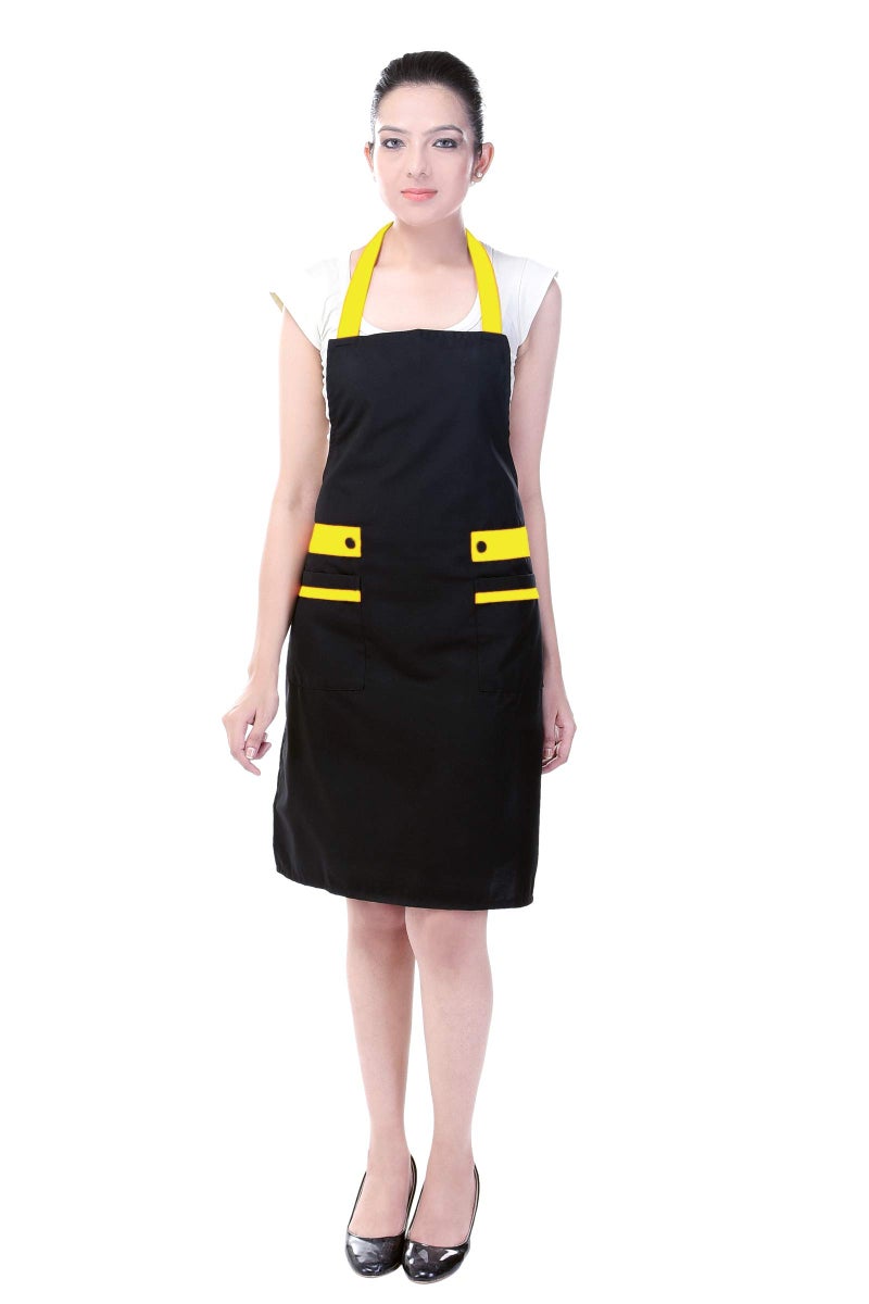 Switchon korean style new Black&Yellow waterproof Kitchen apron with front pocket - Image 5