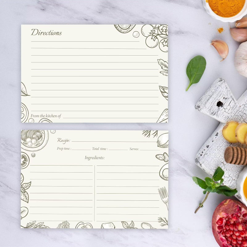 Oaken Leaford 4x6 Blank Recipe Cards (60-Pack) - Line Art Design for Cooking, Bridal Showers, Weddings, Double-Sided Recipe Cards for Bridal Shower (BeigeCook) - Image 4