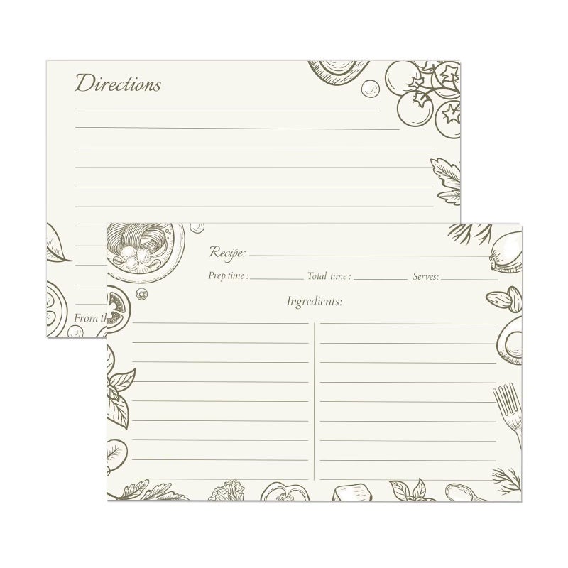Oaken Leaford 4x6 Blank Recipe Cards (60-Pack) - Line Art Design for Cooking, Bridal Showers, Weddings, Double-Sided Recipe Cards for Bridal Shower (BeigeCook) - Image 1
