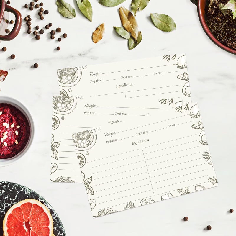 Oaken Leaford 4x6 Blank Recipe Cards (60-Pack) - Line Art Design for Cooking, Bridal Showers, Weddings, Double-Sided Recipe Cards for Bridal Shower (BeigeCook) - Image 2