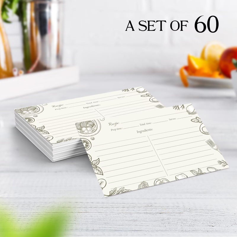 Oaken Leaford 4x6 Blank Recipe Cards (60-Pack) - Line Art Design for Cooking, Bridal Showers, Weddings, Double-Sided Recipe Cards for Bridal Shower (BeigeCook) - Image 5