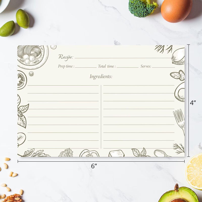 Oaken Leaford 4x6 Blank Recipe Cards (60-Pack) - Line Art Design for Cooking, Bridal Showers, Weddings, Double-Sided Recipe Cards for Bridal Shower (BeigeCook) - Image 3