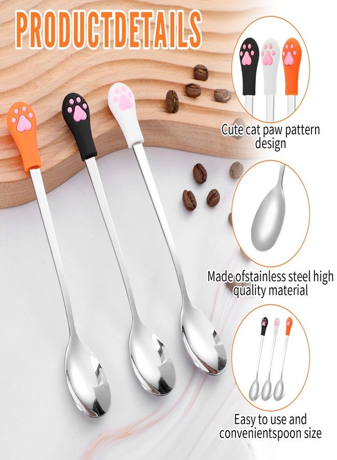 oruola ملاعق أورولا للقطط 3 قطع للطعام الرطب، مغرفة طعام للكلاب بمقبض طويل 5.9 بوصة، ملعقة طعام للقطط من الفولاذ المقاوم للصدأ، ملعقة خلط لطيفة على شكل مخلب قطة من السيليكون لعلب طعام الكلاب والقطط (أبيض، أسود، وبرتقالي) - Image 4