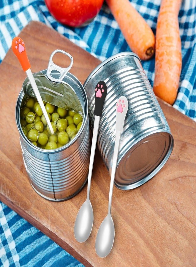 oruola ملاعق أورولا للقطط 3 قطع للطعام الرطب، مغرفة طعام للكلاب بمقبض طويل 5.9 بوصة، ملعقة طعام للقطط من الفولاذ المقاوم للصدأ، ملعقة خلط لطيفة على شكل مخلب قطة من السيليكون لعلب طعام الكلاب والقطط (أبيض، أسود، وبرتقالي) - Image 2