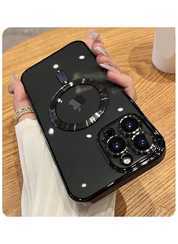Raxoom Magnetic Case for iPhone 14 Pro Max Case [Compatible with MagSafe] Camera Lens Protector Plating Luxury Cover for Women Men Clear Soft TPU Shockproof Protective Phone Case - Black - Image 2