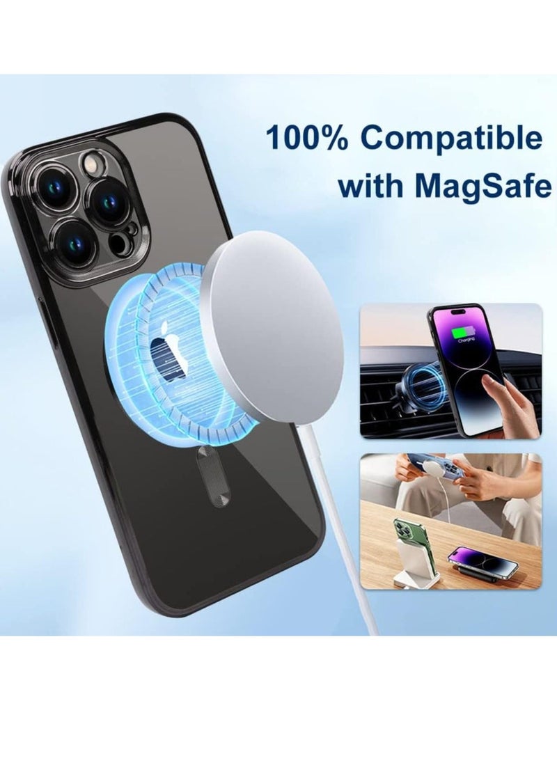 Raxoom Magnetic Case for iPhone 14 Pro Max Case [Compatible with MagSafe] Camera Lens Protector Plating Luxury Cover for Women Men Clear Soft TPU Shockproof Protective Phone Case - Black - Image 5