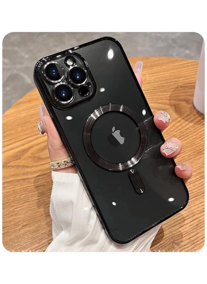 Raxoom Magnetic Case for iPhone 14 Pro Max Case [Compatible with MagSafe] Camera Lens Protector Plating Luxury Cover for Women Men Clear Soft TPU Shockproof Protective Phone Case - Black - Image 1