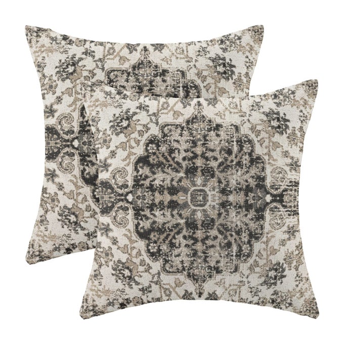 BOHO PILLOW COVERS 16X16 INCH SET OF 2CARPET PATTERN THROW PILLOWS CASEBLACK WHITE GREY ETHNIC DESIGN OUTDOOR DECORATIVE SQUARE LINEN FARMHOUSE DECOR CUSHION COVERS FOR HOME SOFA BED COUCH