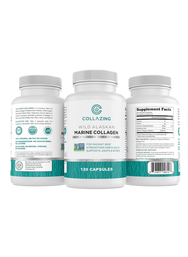 C COLLAZING ببتيدات الكولاجين البحري المستخرج من الألاسكا + حمض الهيالورونيك + فيتامين C لبشرة وشعر وأظافر جميلة 120 كبسولة - Image 1