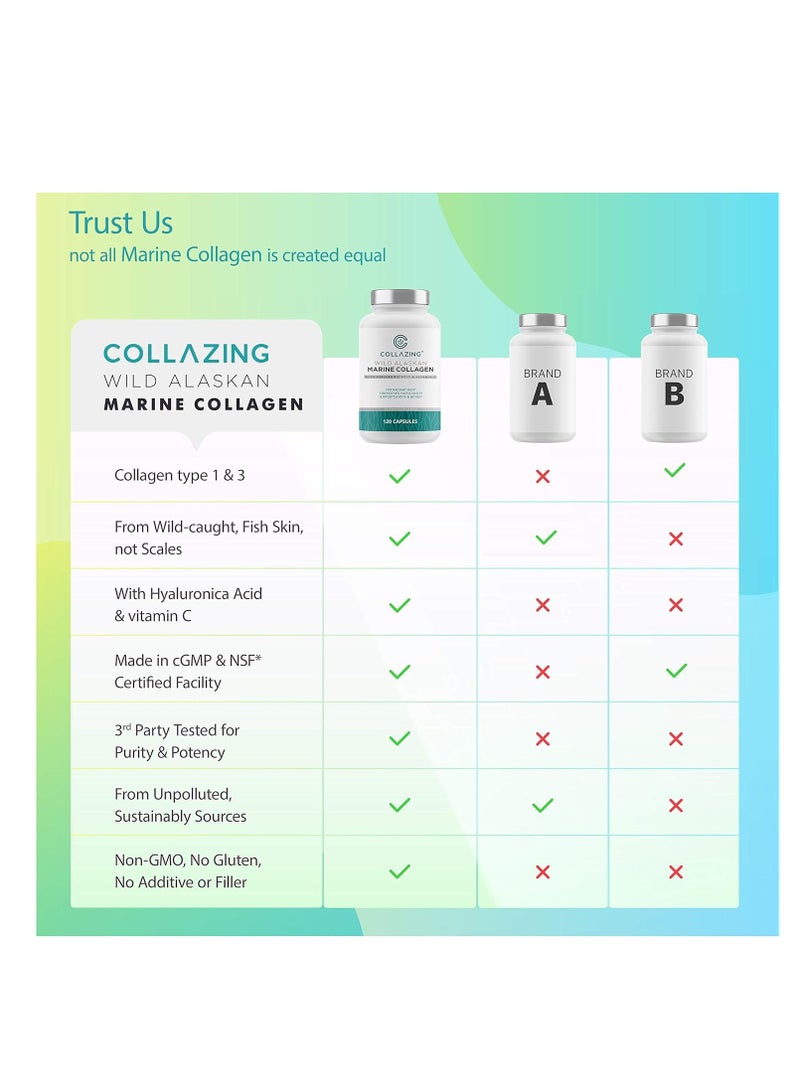 C COLLAZING ببتيدات الكولاجين البحري المستخرج من الألاسكا + حمض الهيالورونيك + فيتامين C لبشرة وشعر وأظافر جميلة 120 كبسولة - Image 3