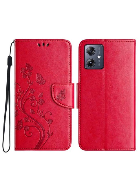For Motorola Moto G55 Butterfly Flower Pattern Flip Leather Phone Case(Red)