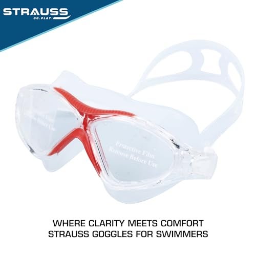 STRAUSS Silicone Swimming Goggles | Anti Fog & UV Protection | Adults, Men & Women | Fully Adjustable with A Case Cover, Red - Image 5