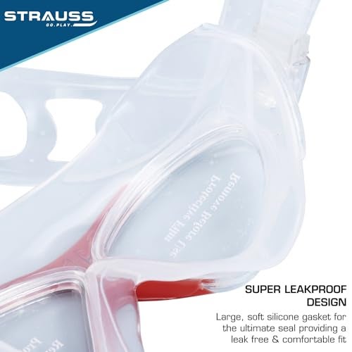 STRAUSS Silicone Swimming Goggles | Anti Fog & UV Protection | Adults, Men & Women | Fully Adjustable with A Case Cover, Red - Image 4