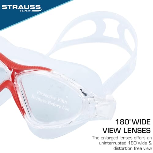 STRAUSS Silicone Swimming Goggles | Anti Fog & UV Protection | Adults, Men & Women | Fully Adjustable with A Case Cover, Red - Image 3