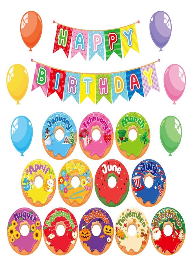 مجموعة لوحة إعلانات عيد ميلاد سعيد على شكل دونات، لافتة عيد ميلاد على شكل دونات، بالونات عيد ميلاد سعيد، زينة دونات، قصاصات للتقاويم، ديكور حائط للمهرجانات - Image 1