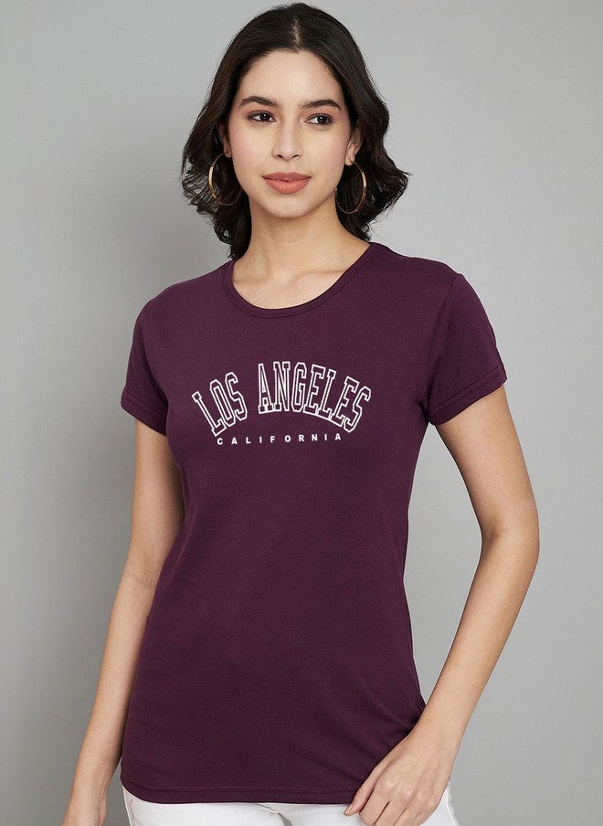 TREND LEVEL Purple Typography Printed T-shirt for Women - Image 1