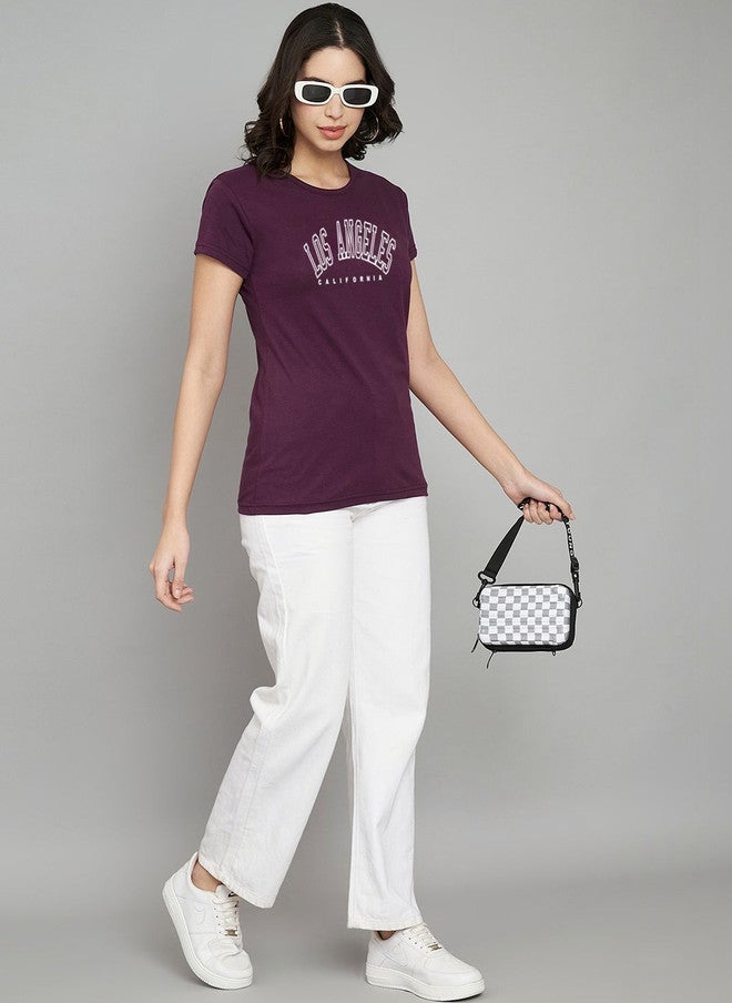 TREND LEVEL Purple Typography Printed T-shirt for Women - Image 4