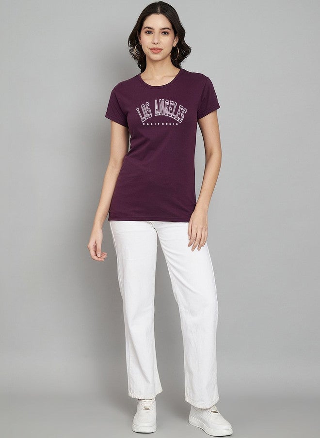 TREND LEVEL Purple Typography Printed T-shirt for Women - Image 5