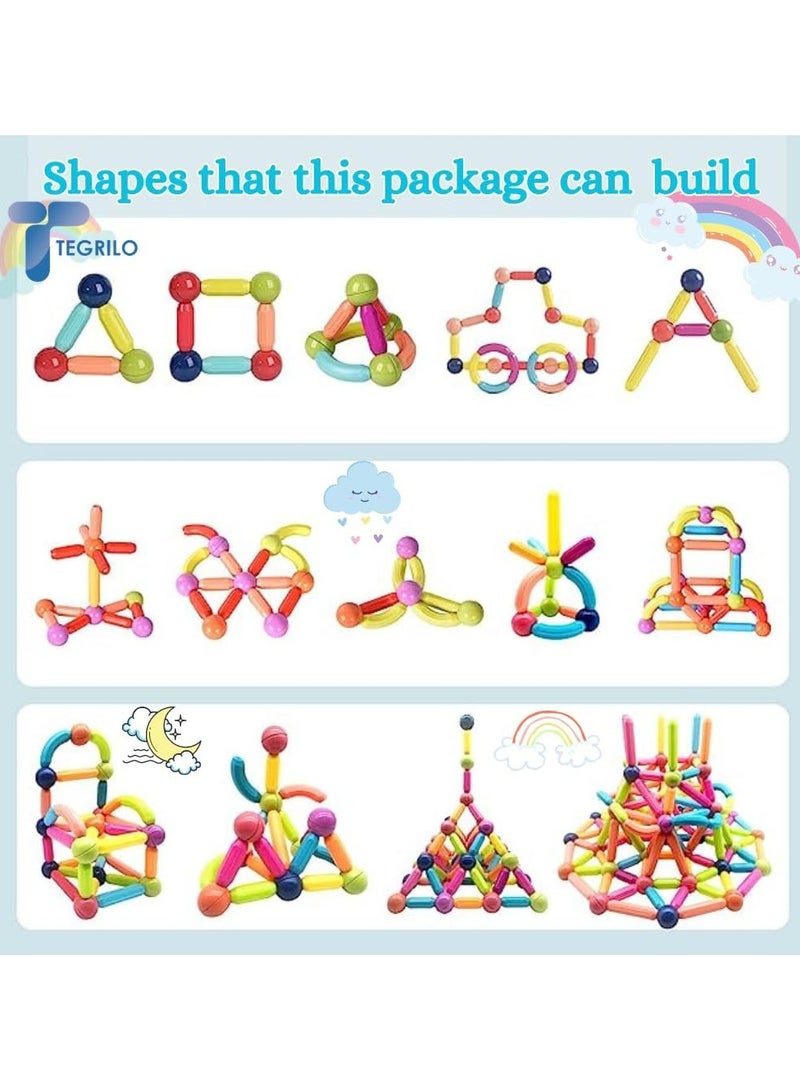 TEGRILO 64 PCS Magnetic Building Blocks Toy, Stacking Magnetic Stick Rods and Ball Toys, Educational Construction Puzzle for Kids  - Image 5