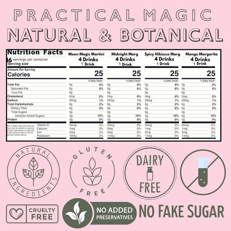 Practical Magic Cocktail Mixers Variety Pack, Makes 16 Cocktails or Mocktails Non-Alcoholic Drinks, Includes 8 packets that make 2 Craft Mix Margaritas & Martinis each - Image 4