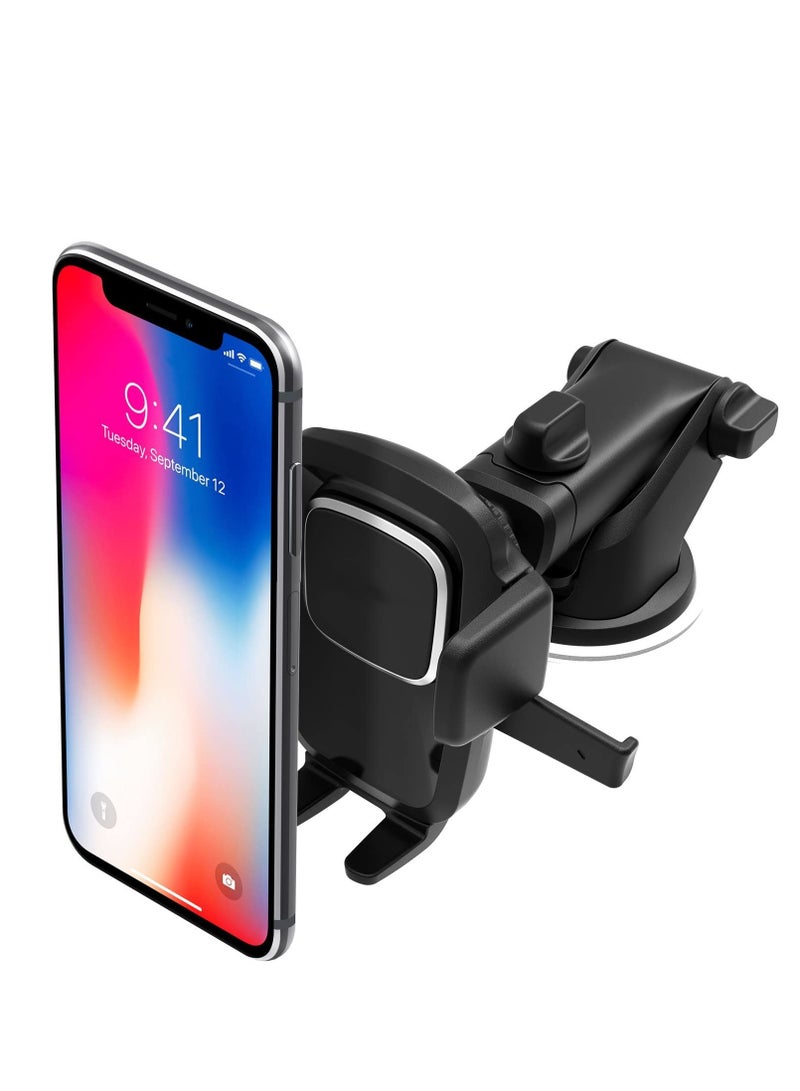 Universal Car Mount Phone Holder, Easy One Touch 4 for iPhone, Samsung, Moto, Huawei, Nokia, LG, Dash & Windshield & Desk Stand, Black - Image 1