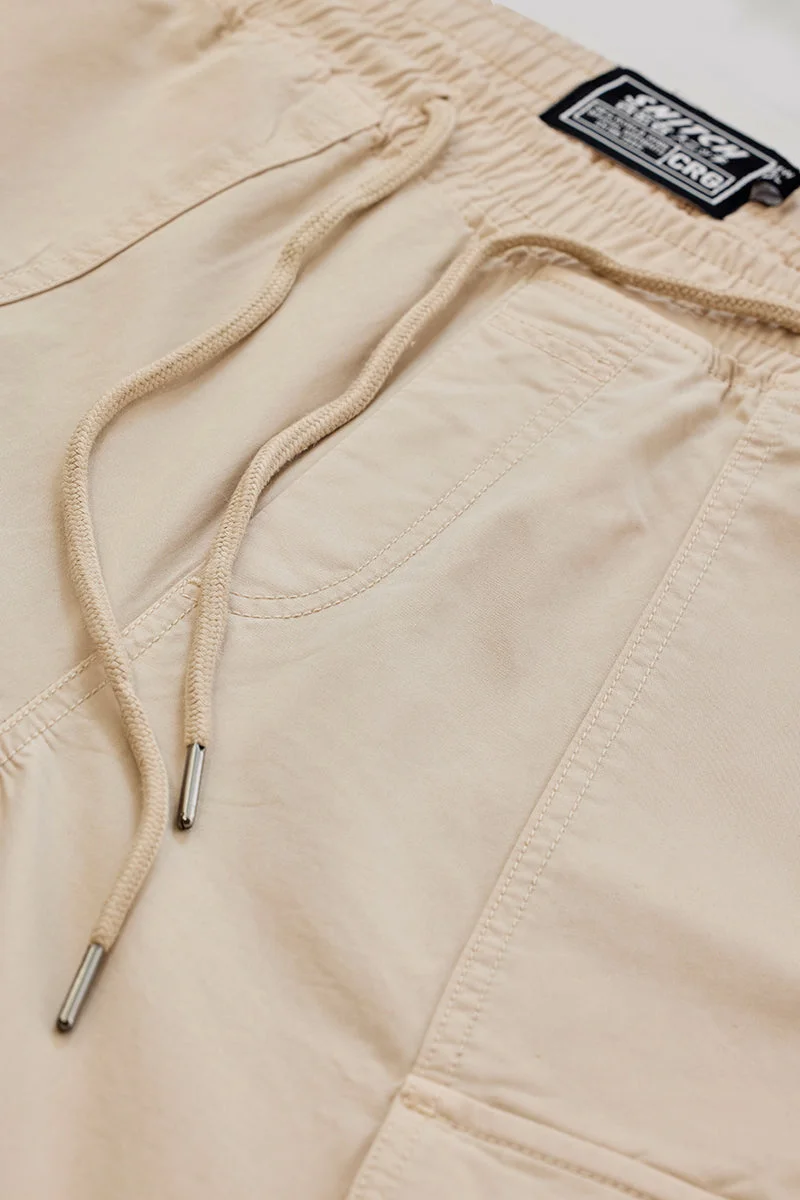 SNITCH Beige Solid Regular Fit Streetwear Cargo