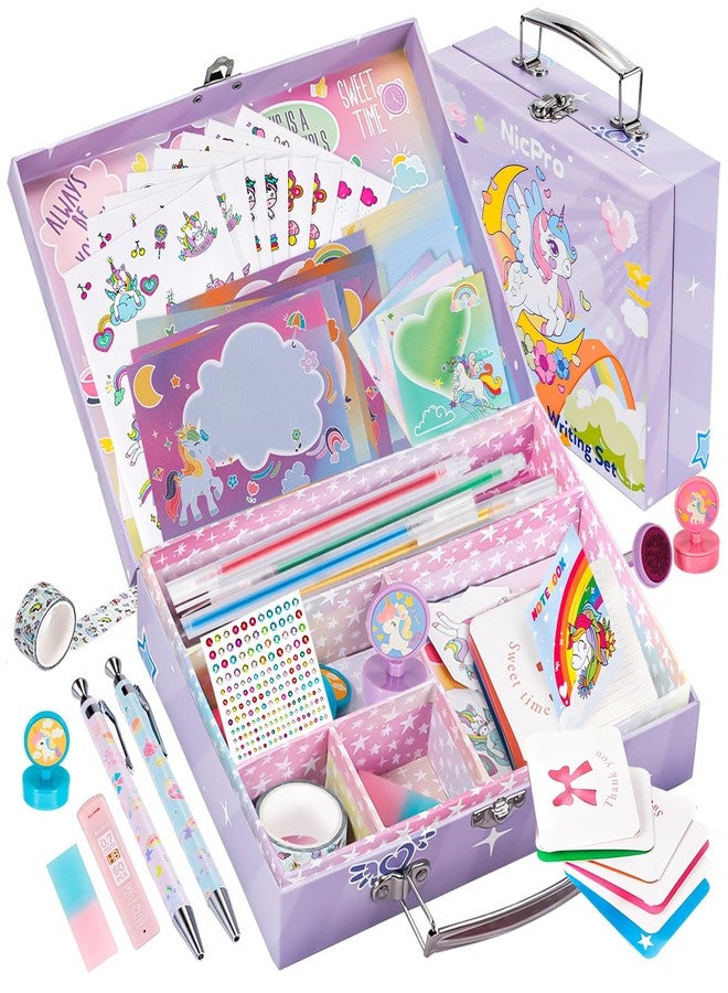 Nicpro 62PCS Unicorn Stationary Set For Girls,Unicorn Kid Toys for Aged 6-10 Years Old, Cute Stationery Supplies Letter Writing Kit Gift for 5,6,7,8,9,10 - Little Girls Ideal Christmas Birthday Gifts - Image 1