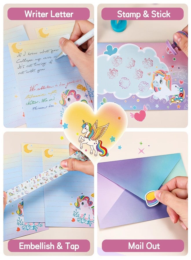 Nicpro 62PCS Unicorn Stationary Set For Girls,Unicorn Kid Toys for Aged 6-10 Years Old, Cute Stationery Supplies Letter Writing Kit Gift for 5,6,7,8,9,10 - Little Girls Ideal Christmas Birthday Gifts - Image 3