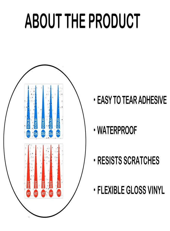 سمارستيكرس ملصقات مؤشر صنبور الماء الساخن والبارد من الإيبوكسي ذاتية اللصق، 10 ملصقات ساخنة و10 ملصقات باردة لصنبور المطبخ والحمام وغطاء الدش - Image 3
