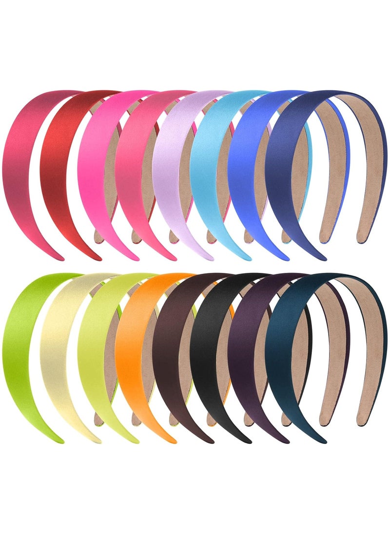 anezus anezus 16 Pcs Satin Headbands Bulk 1 Inch Antislip Ribbon Hair Bands Plain Hard Headbands for Women Girls DIY Craft Hair Accessories Multicolor 