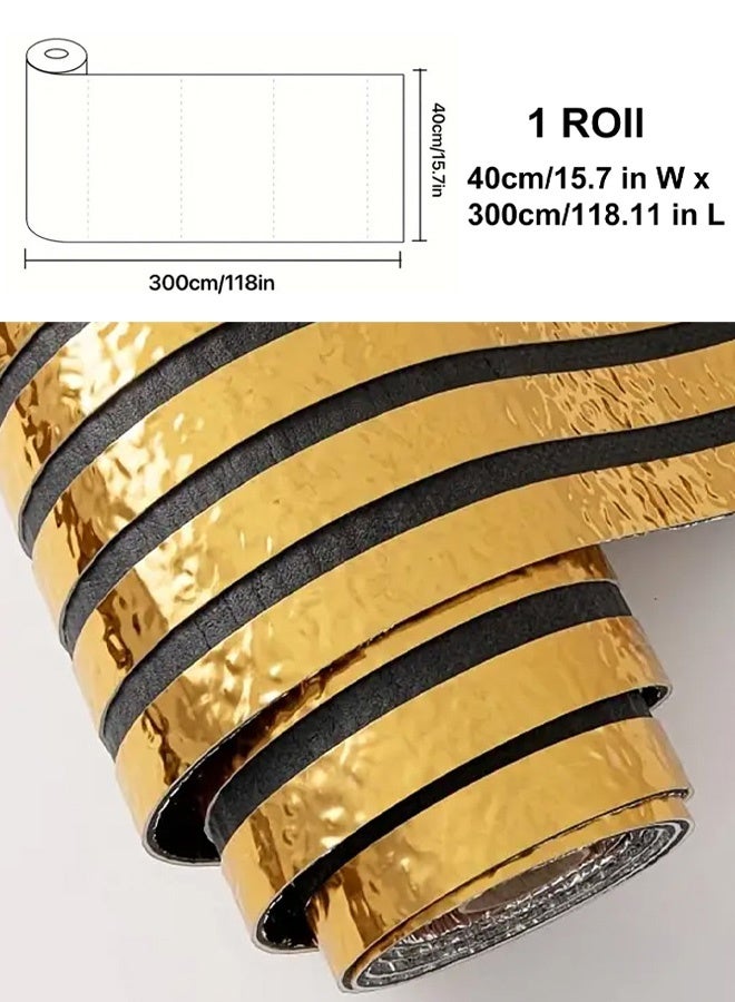 NOAEOU 3D wallpaper self-adhesive - metal grille thickened foam self-adhesive wallboard -300cm x 40cm decorative wall cloth, suitable for home decoration, living room, bedroom (Golden Ripple) - Image 2