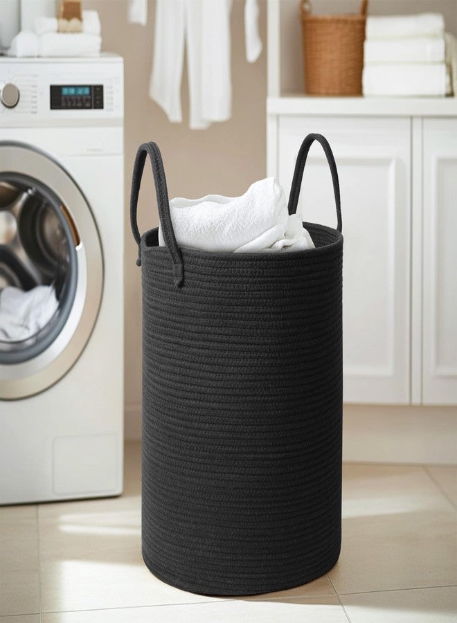 MEGASKET Black Woven Laundry Basket, 15"x18" Tall Basket for Blankets, Wicker Hamper for Bedroom Aesthetic, Decorative Storage Hamper for Clothes, Towel, Rope Storage Bin for Living Room, Bathroom - Image 3