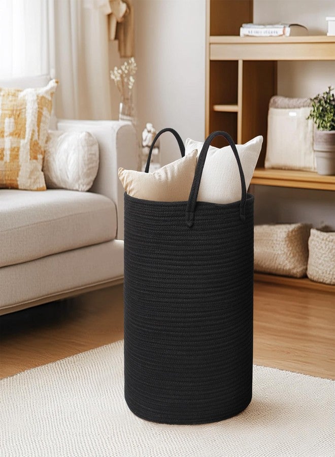 MEGASKET Black Woven Laundry Basket, 15"x18" Tall Basket for Blankets, Wicker Hamper for Bedroom Aesthetic, Decorative Storage Hamper for Clothes, Towel, Rope Storage Bin for Living Room, Bathroom - Image 5